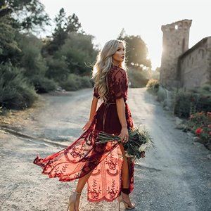 Eleter Red Floral & Lace Maxi Dress - Worn Once